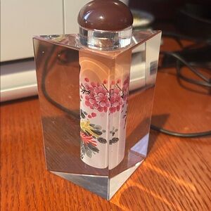 Floral Art Glass Block with Brown Accents
